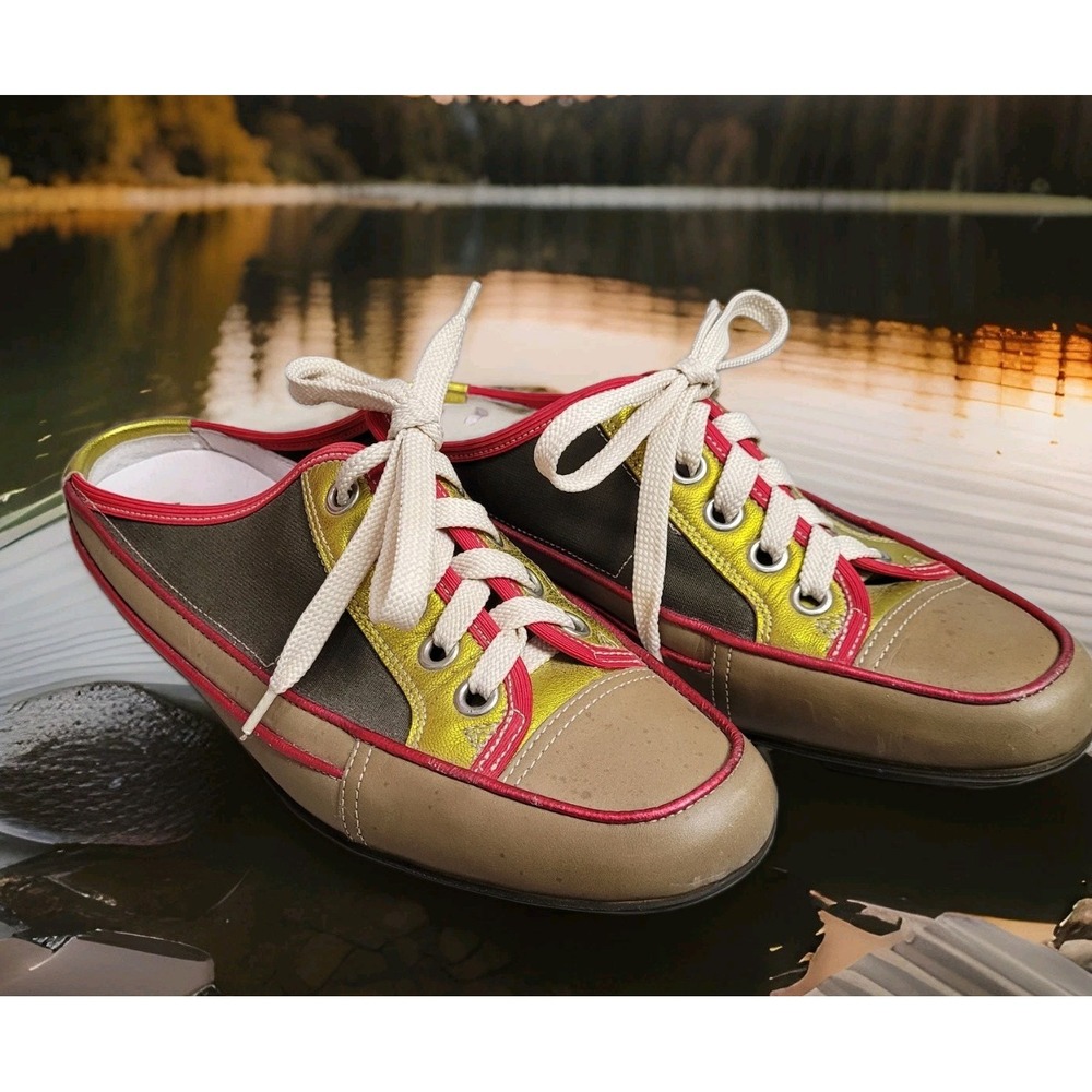 💛VTG Donald J Pliner Shoe Women 7.5 Sport CYMA Sneaker Mules Italy Y2K *c-video